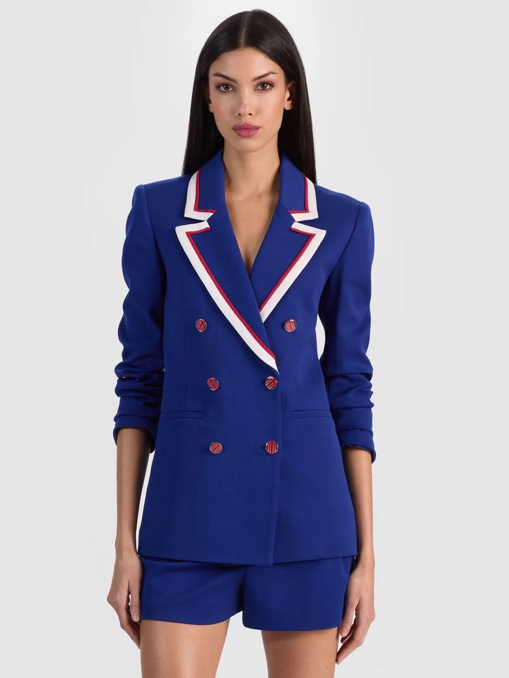 Alice and Olivia Double-Breasted Royal Blue Blazer with Contrast Trim